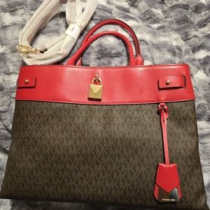 Michael Kors NWO Tags Gramercy Crossbody/Satchel Red & Brown 14.5"W x 10H x 6
